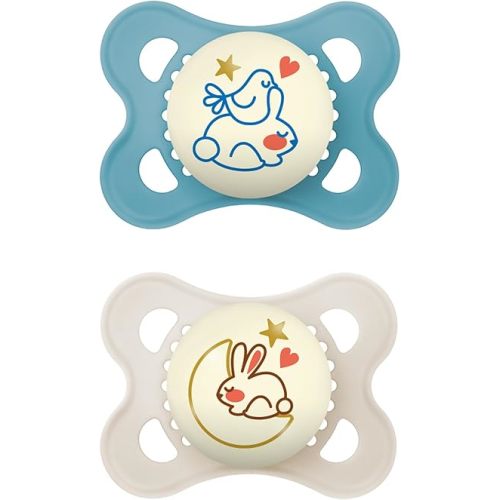 MAM Original Night Pacifiers, Binky Pacifier for 0-6 Months, BPA-Free Silicone, Glows in The Dark, Best for Newborn Babies, Developed with Medical Experts, 2 Count Binkies, with Sterilizer Case