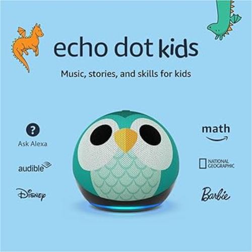 Amazon Echo Dot Kids (newest model), Designed for kids, with parental controls, Includes 1 Year of Amazon Kids+, Owl