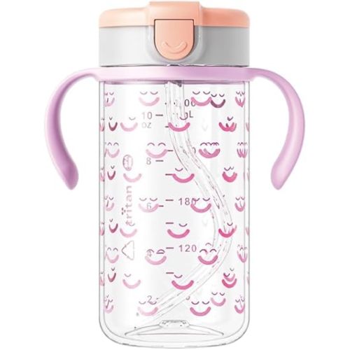 Evorie Tritan Toddler Sippy Cup with Silicone Straw, Spill-Proof Straw Water Bottle for Kids 1-2 Years Old, 10 oz, Removable Handles, Ideal for School