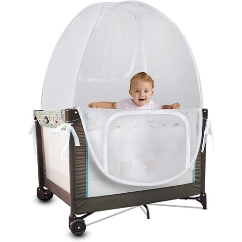 Baby Crib Tent Safety Net, Durable Strong Net, Self-Locking Zippers, Protects from Baby Climbing Out and, from Insects, Mosquitoes, Installs with Strong Rods ((Pack N Play Tent)