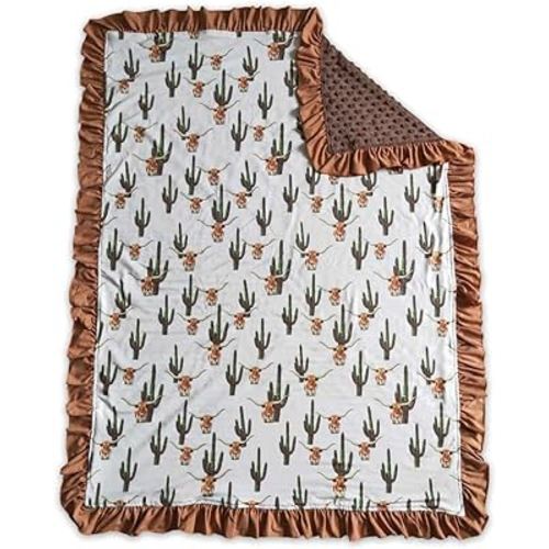 Cow Cactus Print Ruffle Minky Baby Kids Blankets
