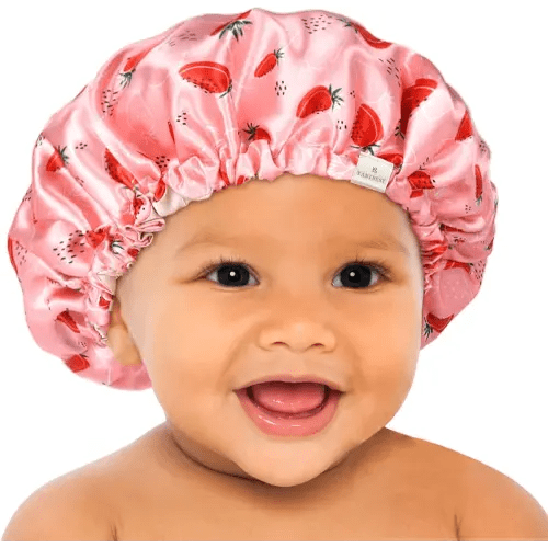 YANIBEST Baby Satin Bonnet Sleep Cap - Double Layer Reversible Adjustable Silky Satin Cap for Infant Toddler(6-36Months,Strawberry)
