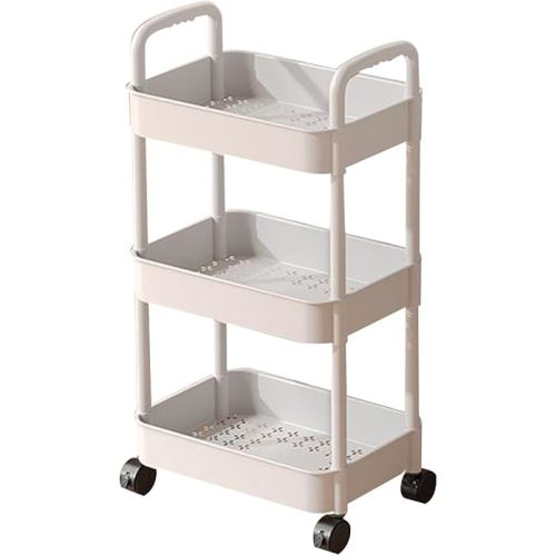Rolling Storage Rack Storage with Wheels 3-Tier Shelves Shelf Storage Plastic Storage Shelving Shelf Rack Garage Storage Shelves Kitchen Storage Rack for Living Room Office Bathroom (White)