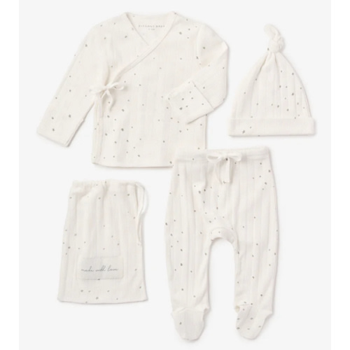 White Celestial Printed Organic Cotton Ribbed Baby Layette Set