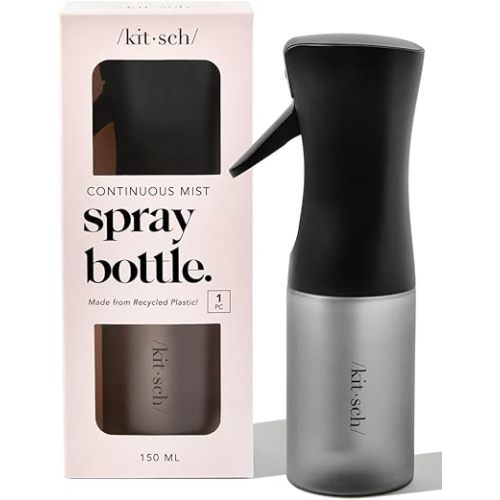 Kitsch Continuous Spray Bottle for Hair | Fine Mist Water Mister for Hair Styling – Spray Bottles for Cleaning, Plants & More – Recycled, Black, 5 oz