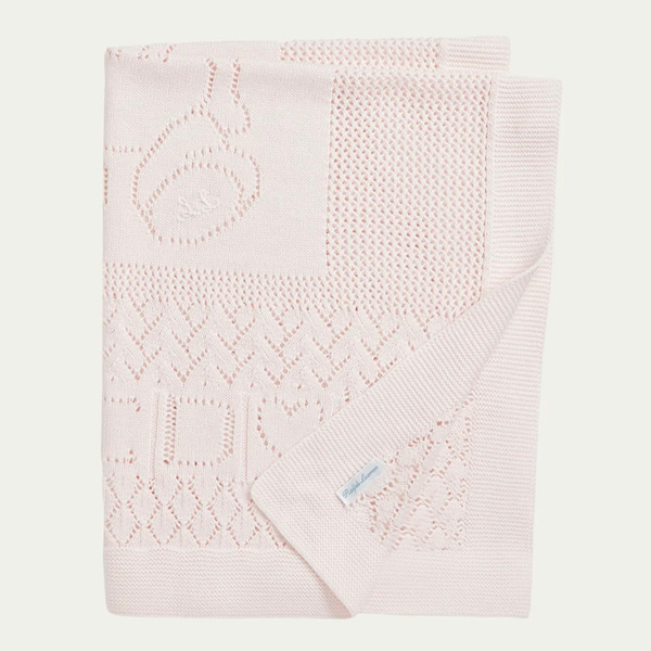 Ralph Lauren Pink Baby Pointelle Knit Organic Cotton Blanket