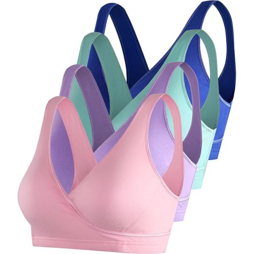 SUIEK 4 Pack Nursing Sleep Bra Maternity Bralette Breastfeeding Comfort Cotton Bras