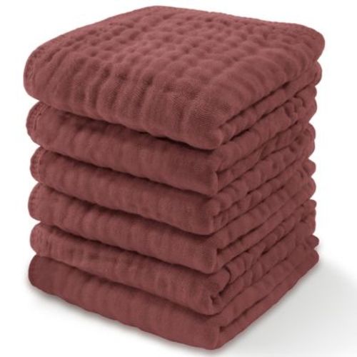 Baby Washcloths Muslin Cotton, Large 10”x10” By Comfy Cubs (wine, Pack Of 6)