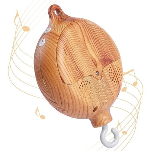 Baby Crib Mobile Musical Box - Mobile Rotary Music Box Imitation Wood - Music Box with Rotating Hook -Crib Mobile Motor Battery Operated Plays 35 Tunes Crib Toys Attachments (Without Arm)