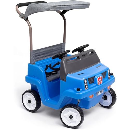 Step2 Side-by-Side Push Around SUV, Kids Push Car, 2 Seats, Stroller Substitute, Includes Seat Belts & Horns, Made of Durable Plastic, Max Weight 100 lbs., For Toddlers 1.5-5 Years Old, Blue