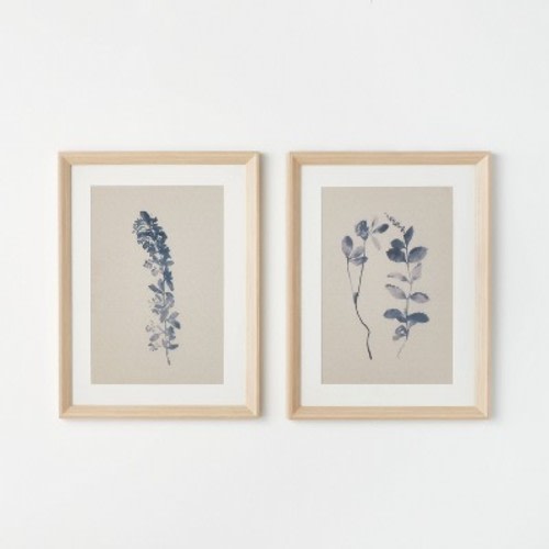 (Set of 2) 18" x 24" Naive Floral Sketch Framed Wall Arts Blue - Threshold™ designed with Studio McGee