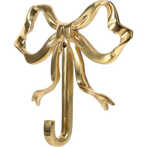 Gold Bow Hook for Wall, Brass Decorative Bowknot Hook for Hanging Towel Coat Home Decor (2.6 inches)