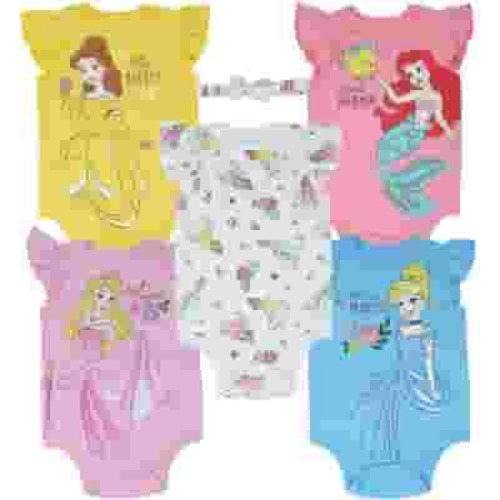 Disney Princess Belle Aurora Cinderella Newborn Baby Girls Bodysuits and Headband Newborn to Infant