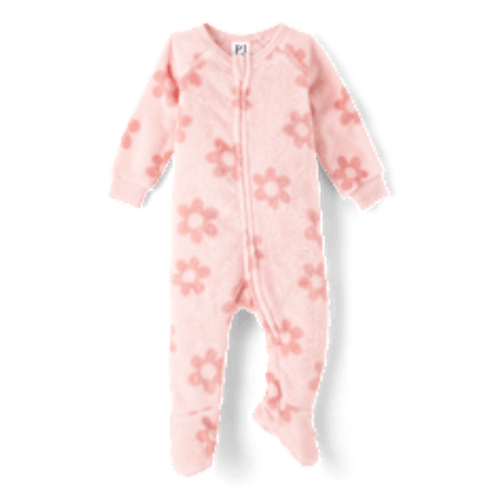 Baby And Toddler Girls Long Raglan Sleeve Floral Fleece Footed One Piece Pajamas - PINK | The Children's Place