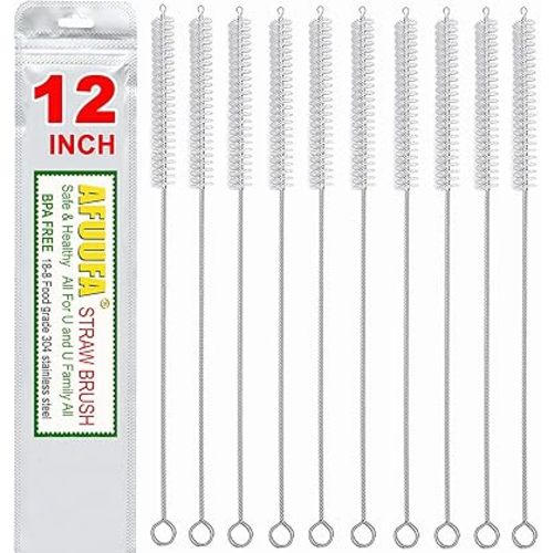 AFUUFA Extra Long Straw Cleaner Brush Extend 12 inch, Extra Wide 12mm diam Pipe Cleaners, Cleaning Brush for Hummingbird Feeders, Sippy Cup, Water Bottle and Tube Cleaner, Straw Brush Set 10 Pack