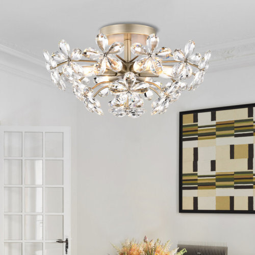 Rosa 6-light 17.7" Brushed Silver-ish Champagne Flower Crystal Flush Mount