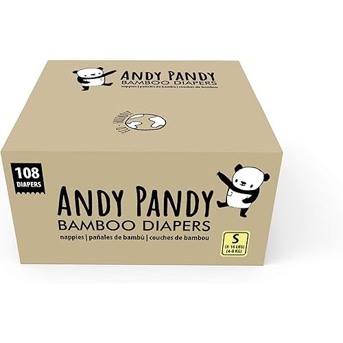 Andy Pandy Bamboo Disposable Diapers Small, 8-16 lbs (3-8 kg), 108 Count