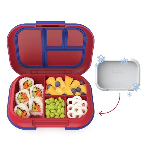 Bentgo Kids Chill Leak-Proof Lunch Box - Included Reusable Ice Pack Keeps Food Cold; 4-Compartment Bento Lunch Container; Microwave/Dishwasher Safe; 2 Year Manufacturer's Warranty (Red/Royal)