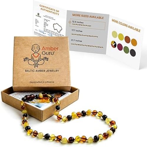 Amber Guru Baltic Amber Necklace (Authentic, Certified) - 12.5 inches - Unisex Jewelry - Polished or Raw/Unpolished Real Amber Beads - Proud to Deliver Genuine Baltic Sea Wonder