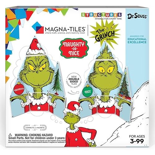 CreateOn Magna-Tiles Limited Edition Grinch Magnetic Building Toys from Dr. Seuss’ “How The Grinch Stole Christmas” Book, Educational Toys for Ages 3+, 19 Pieces