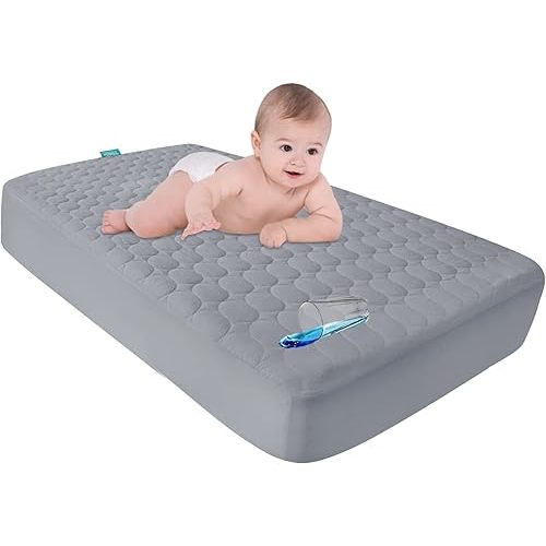 Waterproof Crib Mattress Protector, Toddler Baby Crib Mattress Pad Cover, Machine Washable & Dryer Fit Baby Bed Mattress Protector(Standard Size 52” x 28”), Grey