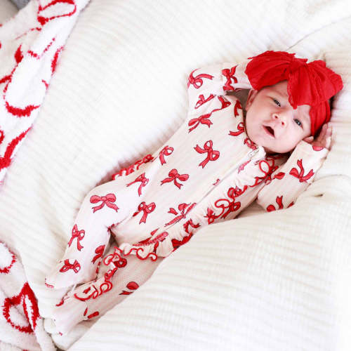 Large Ruffle Knit Bow | Santa Red