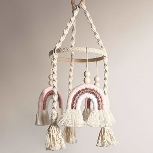Baby Mobile for Crib - Rainbow Baby Mobile - Crib Mobile for Girls - Boho Crib Mobile - Boho Nursery Decor - Mobile for Bassinet, Pack N Play - Pink