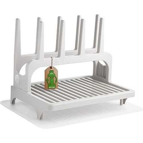 PopYum Seattle Gray Space Saving Drying Rack from 100% Recycled Bottles with Clear Frosted Silicone Drying Mat, countertop for Baby Bottle, Plastic Bags, Cups, Glass, tumblers, Compact