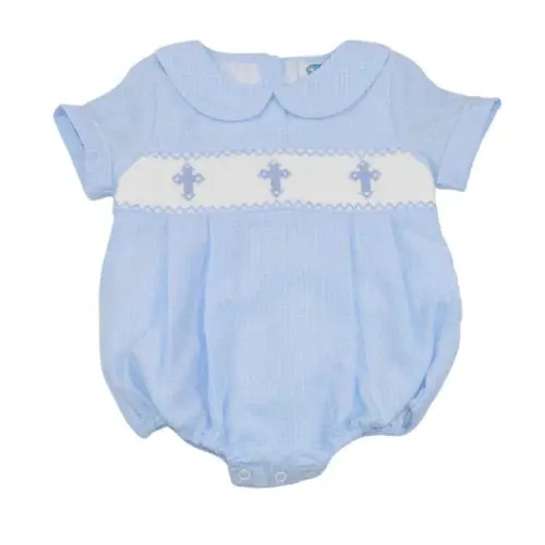 Hand Smocked Blue Crosses Bubble