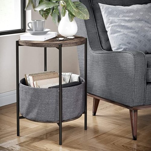 Nathan James Round Modern Side Accent or End Table Room and Bedroom and Nursery Room - Nutmeg Brown/Black