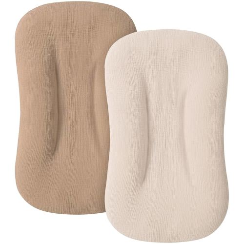 Muslin Baby Cover for Newborn, Soft and Breathable 100% Cotton Lounger Slipcover Neutral, Pack of 2(Khiki)