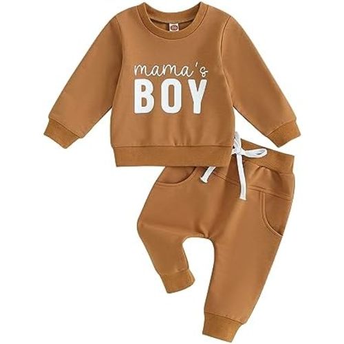 Toddler Baby Boy Clothes Mamas Boy Fall Winter Outfit Long Sleeve Letter Sweatshirt Plaid Jogger Pants Newborn Set