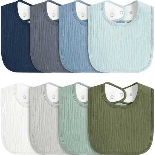 8-Pack Baby Muslin Bibs, Soft Cotton Drool Bibs for Boys Girls, Adjustable and Absorbent Newborn Bib Set for Feeding and Drooling