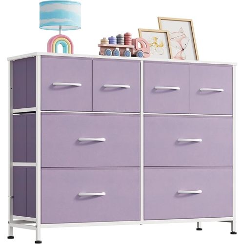 WLIVE Dresser for Bedroom with 8 Drawers, Wide Fabric Dresser for Storage and Organization, Bedroom Dressers, Chest of Drawers for Living Room, Closet, Hallway, Purple