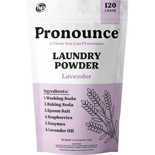 Pronounce Laundry Detergent Powder Alternative | Earth-Derived Ingredients, Eco-Friendly, Safer for Sensitive Skin, Eczema, and Babies. Stain + Smell Fighting. HE Safe (Lavender, 120 Loads).