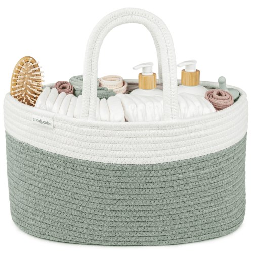 Comfy Cubs Diaper Caddy Organizer for Baby - Large Portable with Dividers for Diapers & Wipes, Sage