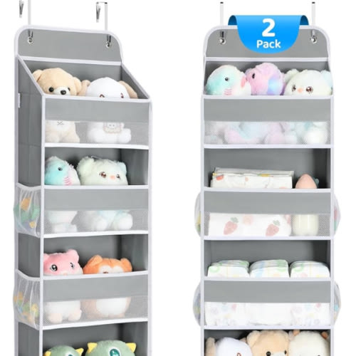 Yecaye 2 Pack Bathroom Organizers and Storage, 35.2lbs Load Toy Stuffed Animal Storage, Swing-Proof Hanging Over The Door Organizer for Nursery Newborn Baby Essential Stuff