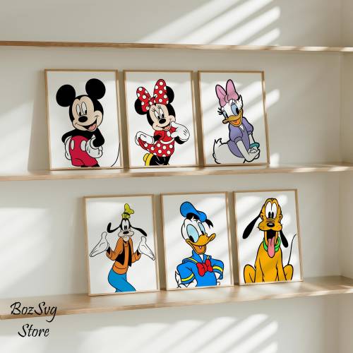 Set of 6 Mickey Friends Wall Art, Mickey Mouse & Friends Poster, Nursery Room Decor, Instant Download, Kids Printable, Kids Bedroom Decor