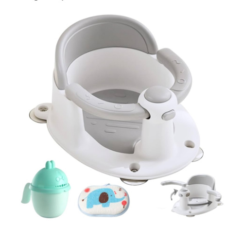 Baby Bath Seat, Baby Bath Must-Have for 6 Months and up, Baby Bath tub Seat with Suction Cups, Non-Slip, Detachable, Non-Slip Cute Grey