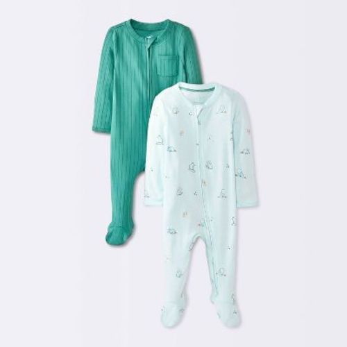 Baby Boys' 2pk Cozy Wide Ribbed Animals Sleep N' Play - Cloud Island™ Blue 0-3M