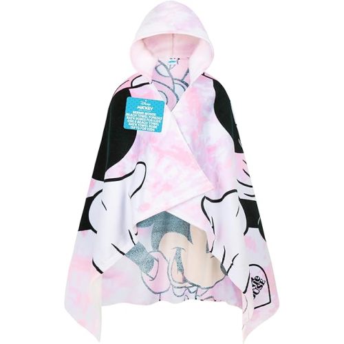 Get Trend Disney Minnie Mouse Towels for Kids Hooded Bath Towel Poncho Absorbent Pool Beach Shower Cotton Swim Towel Travel Essentials (White/Pink Minnie Mouse, 3-7 Years)