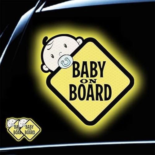 Baby On Board Sticker for Cars- 2Pack Baby in Car High Intensity Reflective Waterproof Vinyl Safety Car Signs for Rear, Side Windows, Bumpers