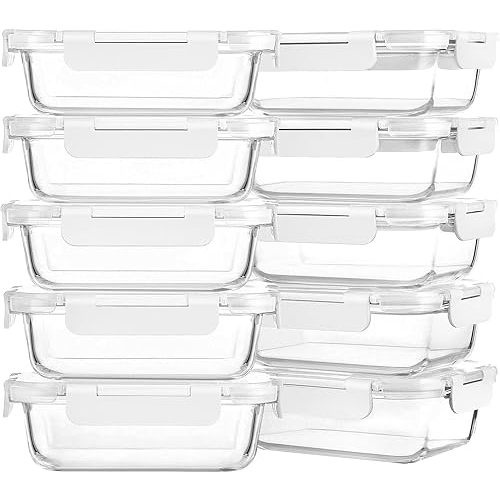 M MCIRCO [10-Pack,22 Oz Glass Meal Prep Containers,Glass Food Storage Containers with lids,Glass Lunch Containers,Microwave, Oven, Freezer and Dishwasher, White