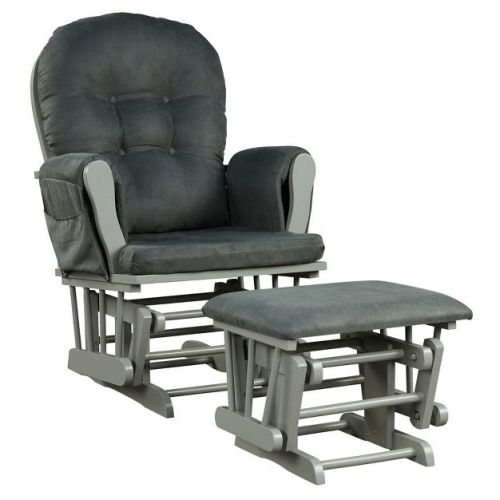 Costway Baby Nursery Relax Rocker Rocking Chair Glider & Ottoman Set w/Cushion Dark Grey