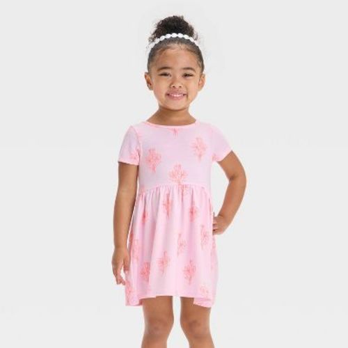 Toddler Girls' Floral Short Sleeve Dress - Cat & Jack™ Pink 2T