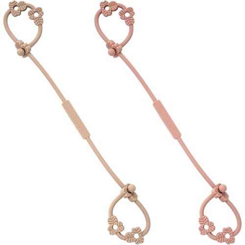 Toy Safety Straps, Silicone Pacifier Clips, Adjustable Stretchable Sippy Cup Straps for Strollers, High Chair, Cribs, Hanging Baskets, Car Seat, Shopping Trolley, 2 Pack (Muted+Apricot)