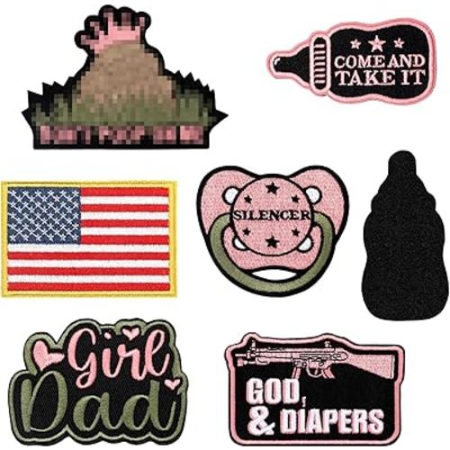 6 Pcs Daddy Tactical Patches Hook and Loop Patch for Dad Tactical Patches Include Pacifier, Bottle, and Flag for Hats Coats Diaper Bags Father's Day Gift(Girl Daddy,Pink)