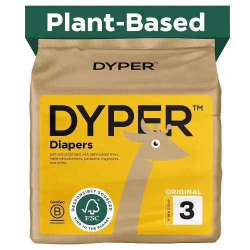 DYPER - Baby Diapers Hypoallergenic Cloth Alternative Day & Overnight Protection - Made with Plant-Based* & Honest Ingredients - Size 3 (28 Count)