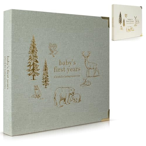 Keepsake Baby Memory Book for Boys and Girls – Timeless First 5 Year Baby Book – Gender Neutral Sage Baby Journal Scrapbook or Photo Album - A Milestone Book to Record Every Event from Birth to Age 5