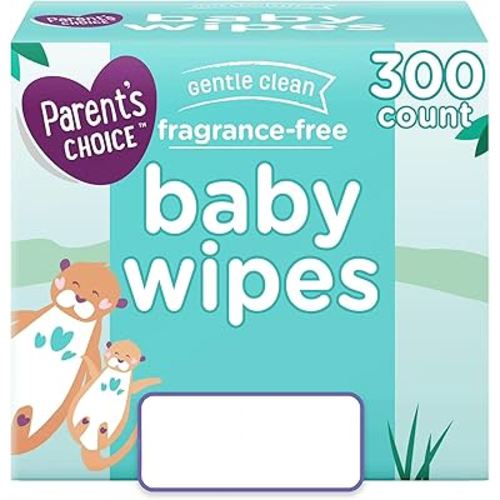 Parents-Choice Fragrance Free Baby Wipes, Hypoallergenic, Alcohol Free, Soft Thick Disposable Wet Cloths, Gentle Cleansing for Sensitive Skin, Moisturizing, Unscented, Flip-Top Packs (300)